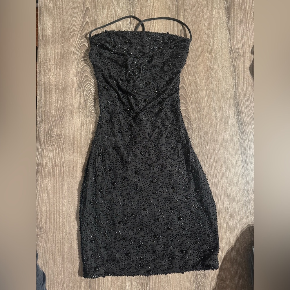 Keira Faux Pearl Strappy Open-Back Mini Dress